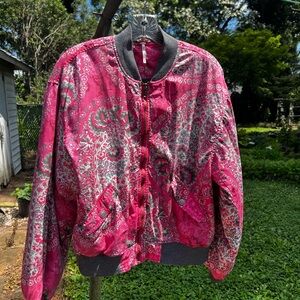 Free People Pink and Gray Bomber Jacket